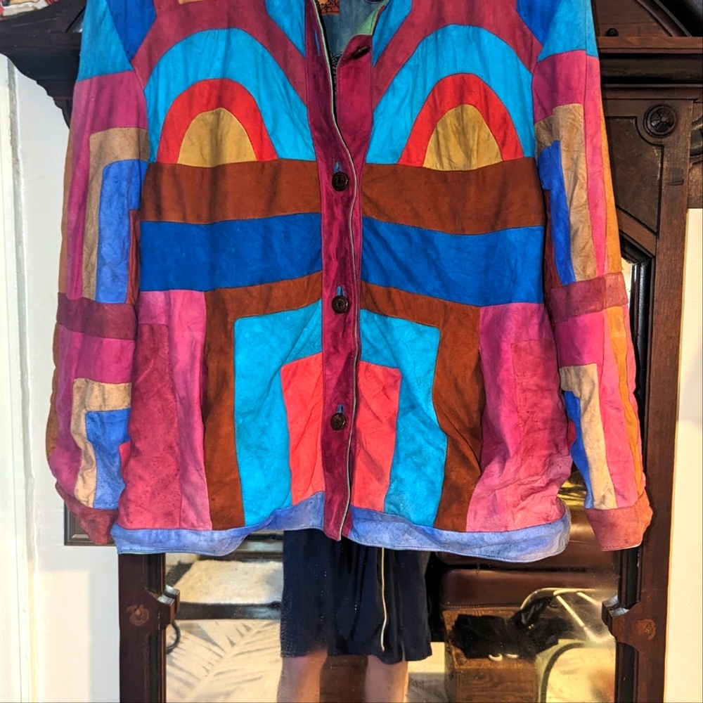 RETRO MULTICOLORED LEATHER JACKET. (suede)